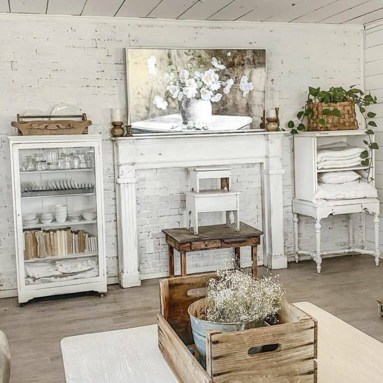 Painted Brick Wall With Rustic Furniture