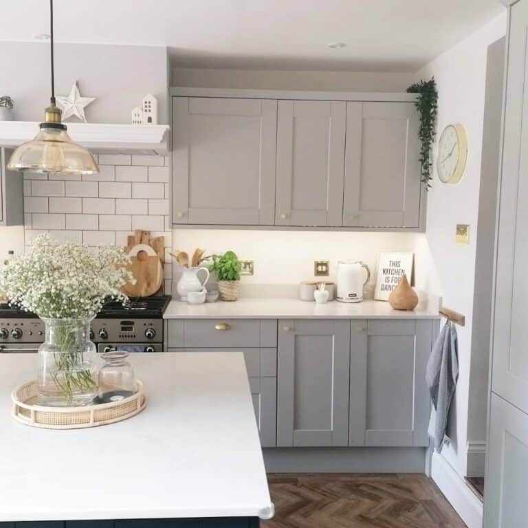 Painted Gray Cabinets With Trim