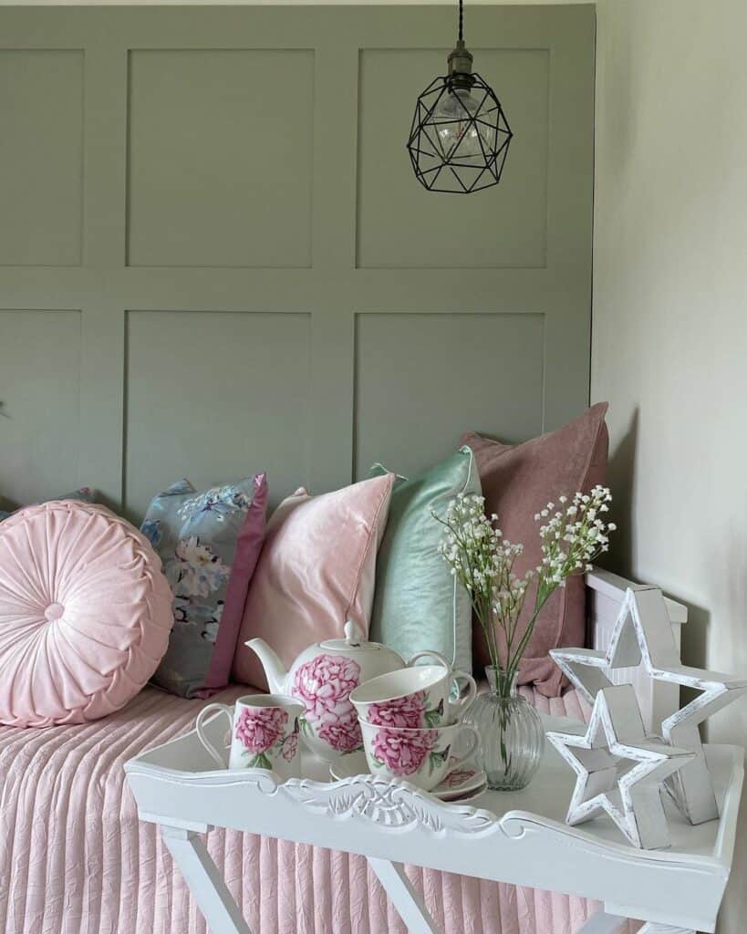 Pale green sales and pink bedroom
