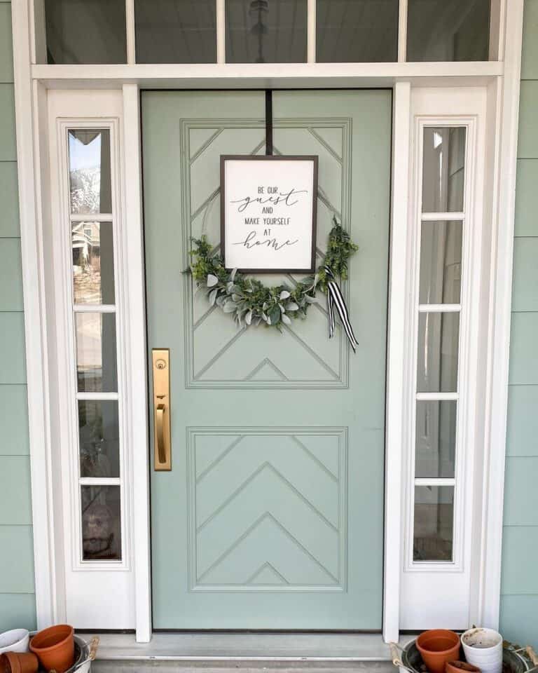 Pale Main Door With White Sidelights