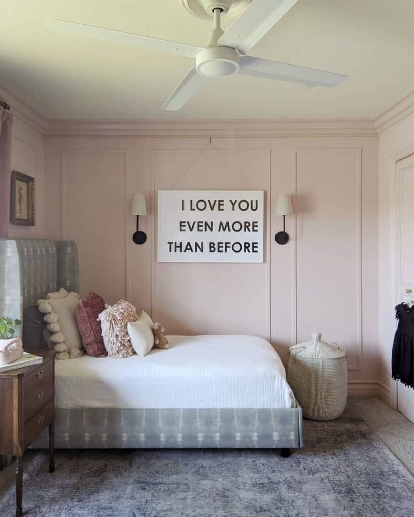 Pale Pink Paneled Walls in Bedroom