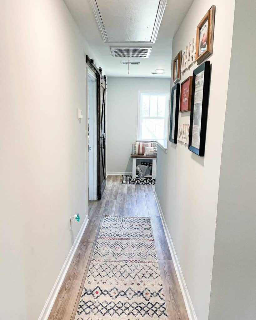 Patterned Runner in Barn Door Hallway