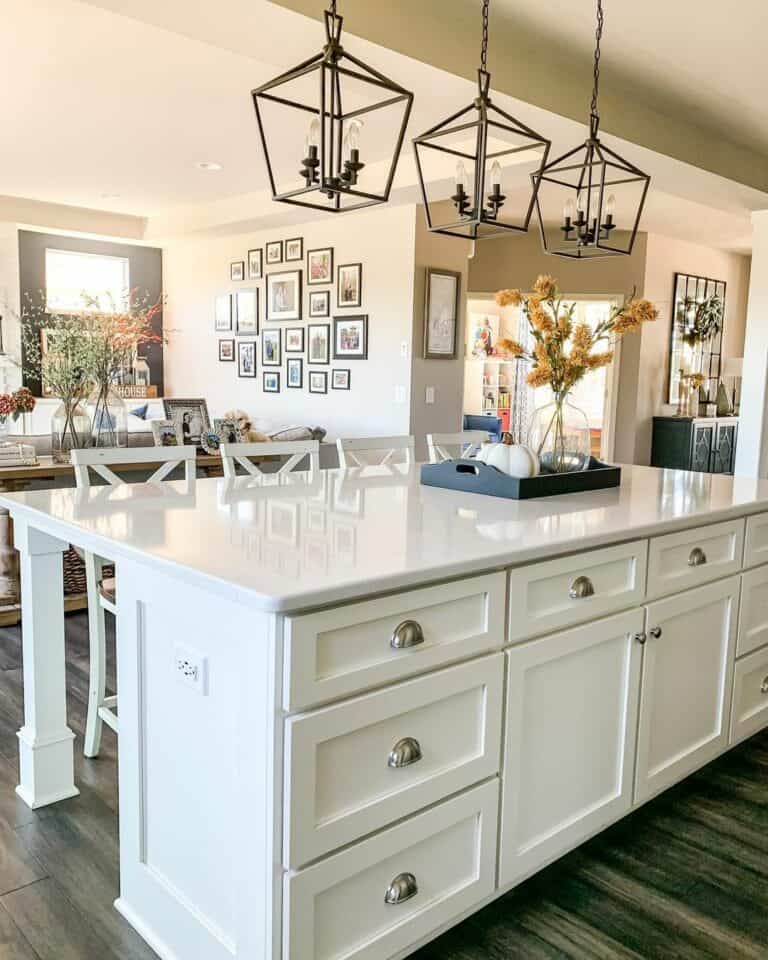 Pendant Lighting Above Farmhouse Island