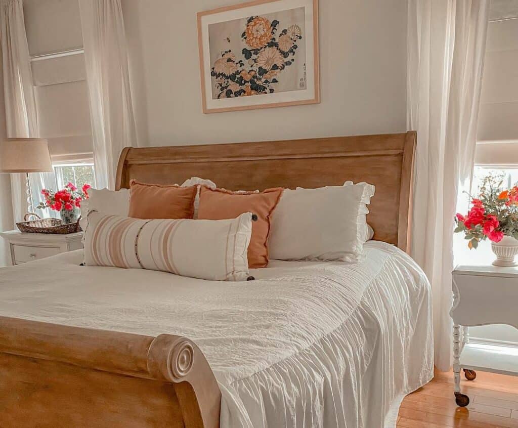 Pine Bedframe With Floral Accents