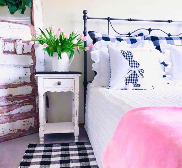 Pink Accessories in Black and White Bedroom