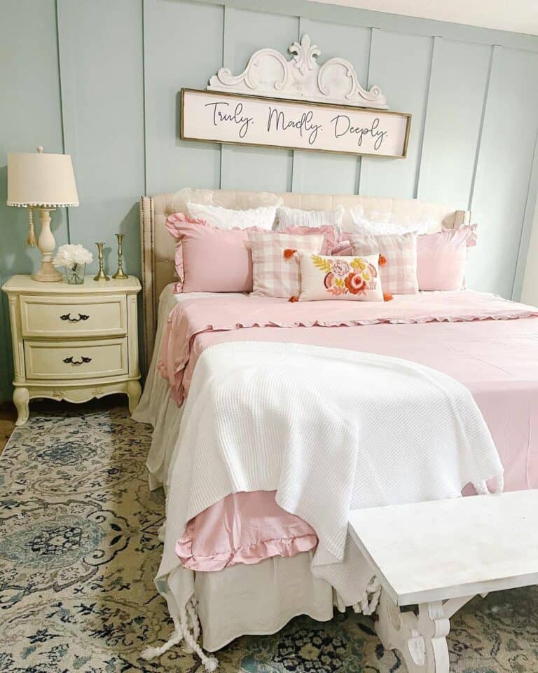 Pink Bedding Complements Vintage Furniture