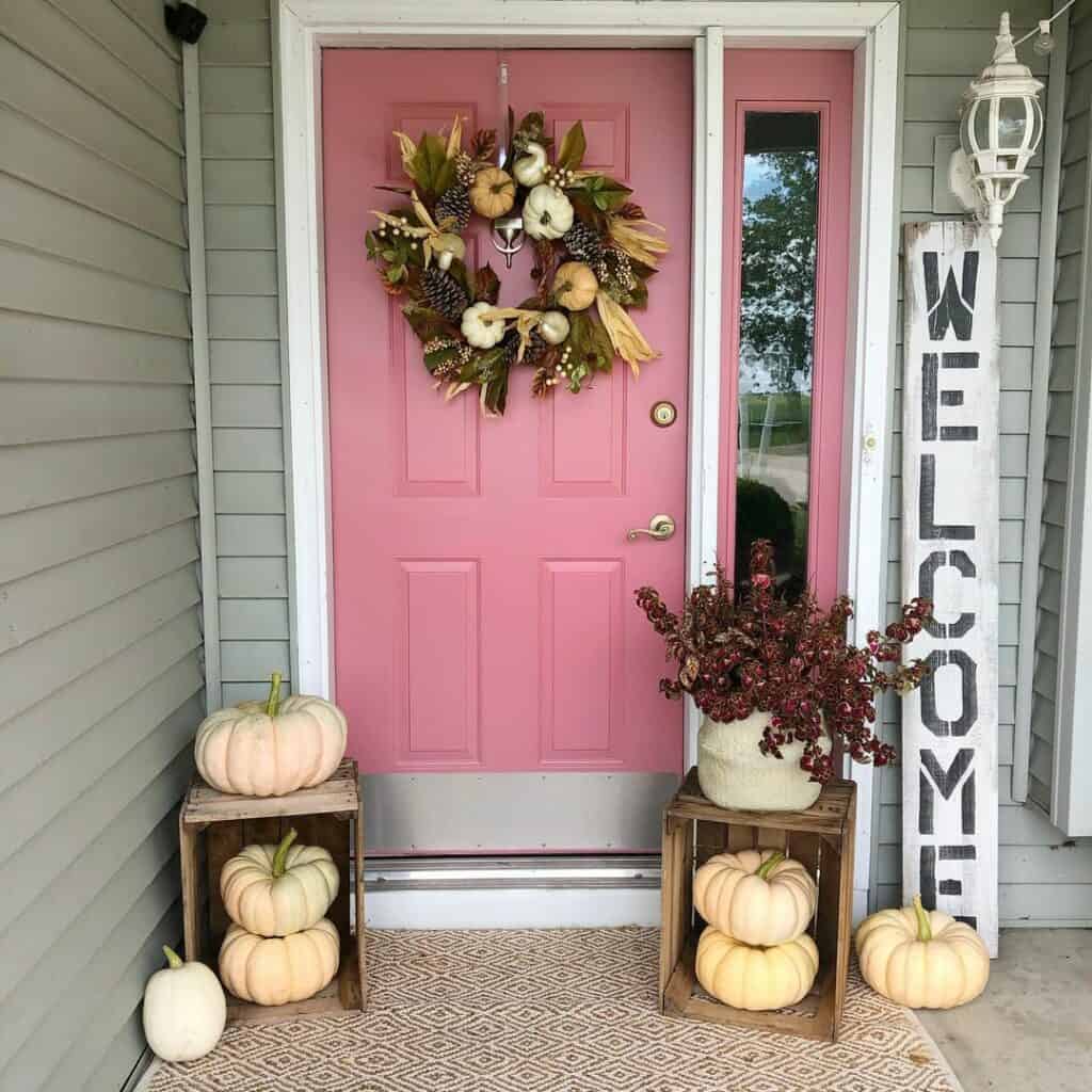 Pink Door With Fall Décor
