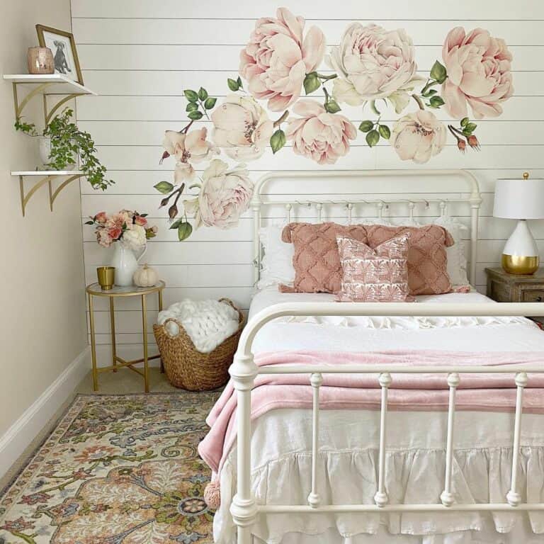 Pink Floral Arch on a Shiplap Wall