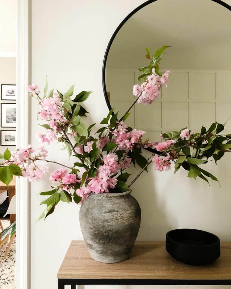 Pink Flowers in a Gray Vase