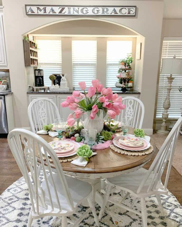 Pink Tulip Bouquet for Round Dining Table