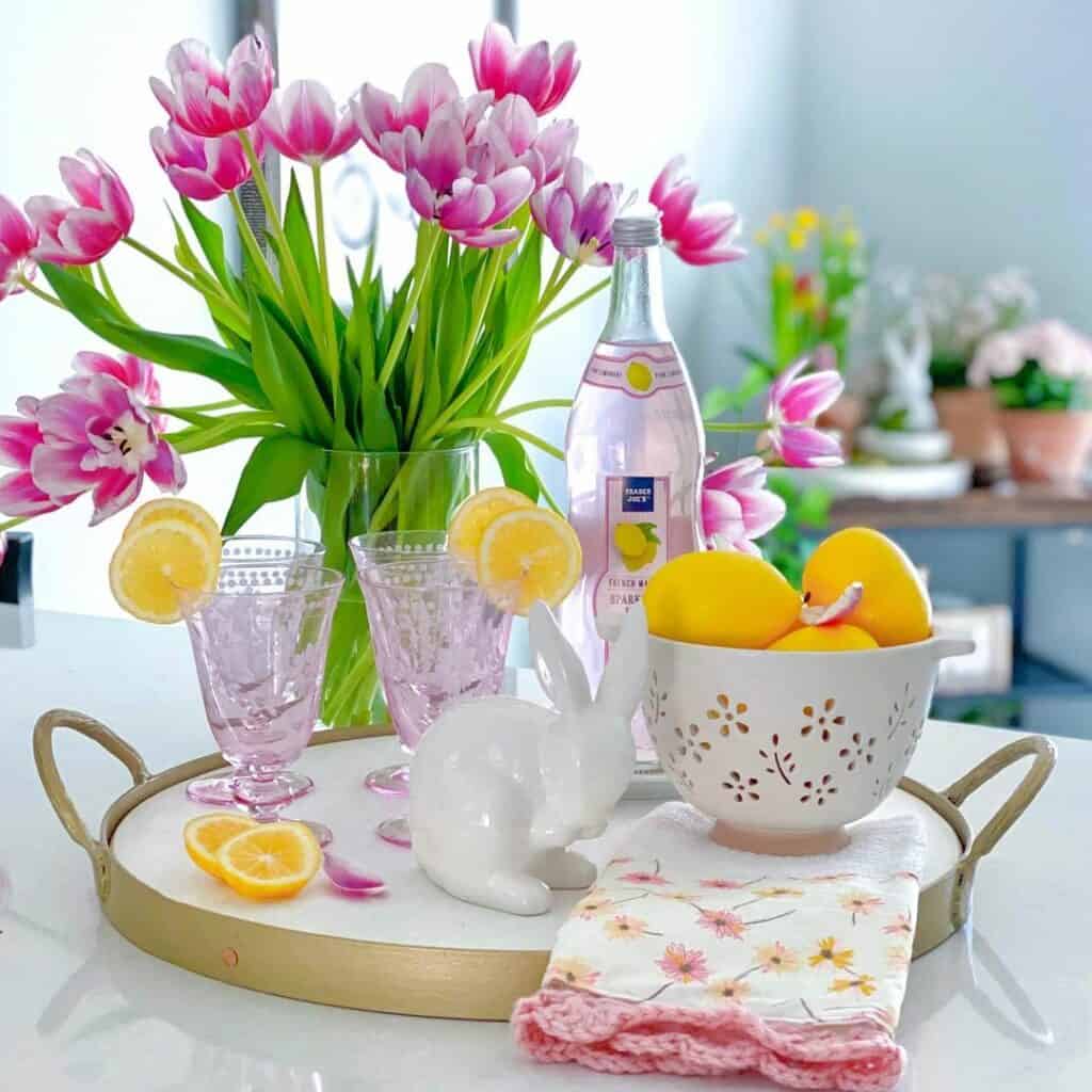 Pink and Yellow Easter Tray Decorations