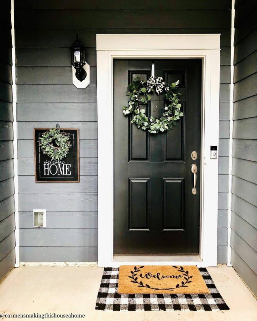 Porch Ideas With Black Doors and White Trim