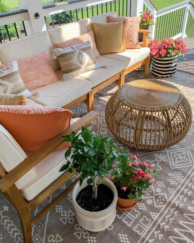 Porch Sectional With Pink Spring Flowers