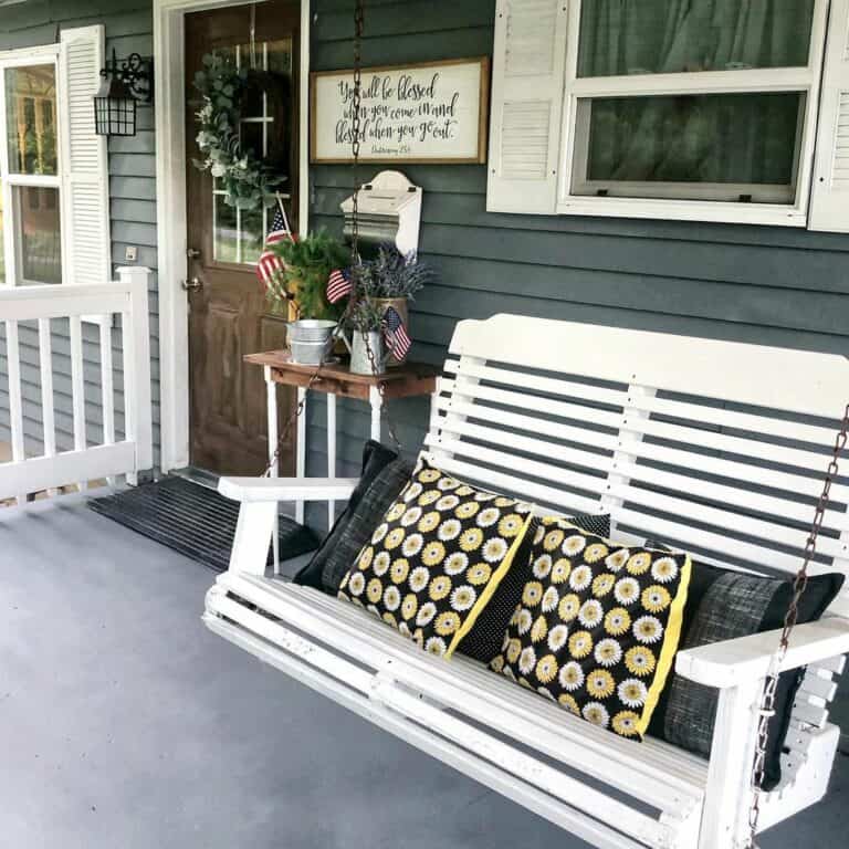 Porch With Swing and Custom Pillows