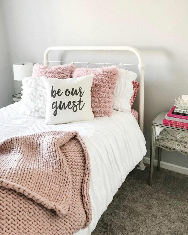Pretty White and Pink Guest Bed