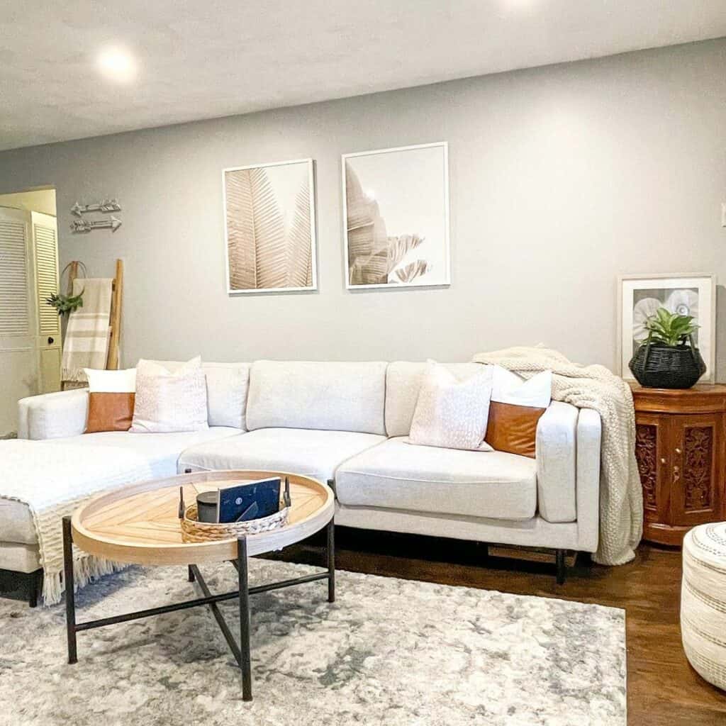 Pristine Living Room With a White Sectional Sofa