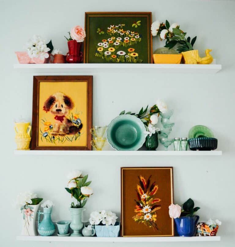 Rainbow Shelf With Antique Pottery