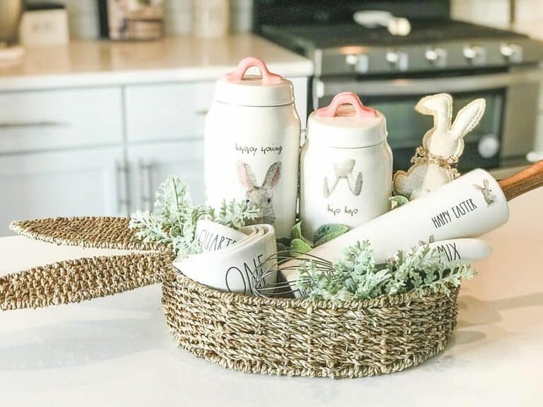 Rattan Easter Basket With White Kitchen Décor