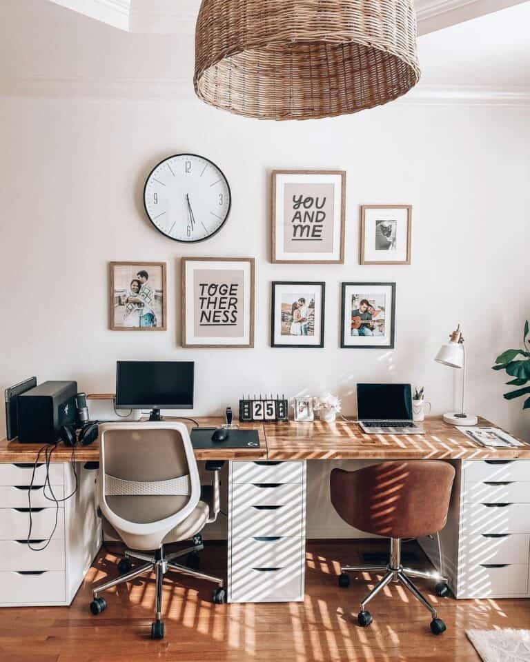 Rattan Lamp Over Double Desk