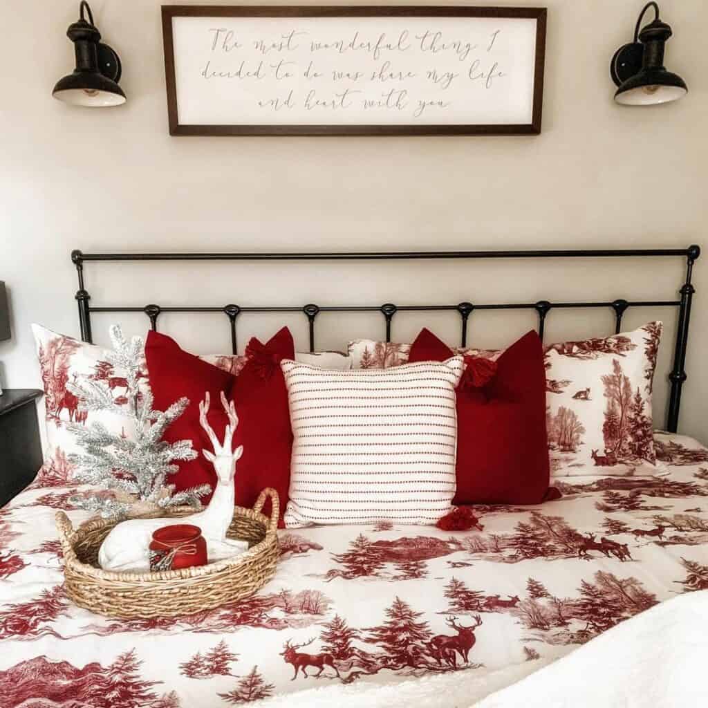 Red and White Farmhouse Bedroom Décor