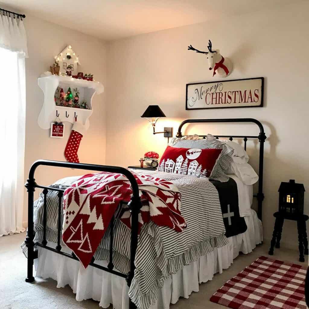 Red and White Quilt on a Twin Bed