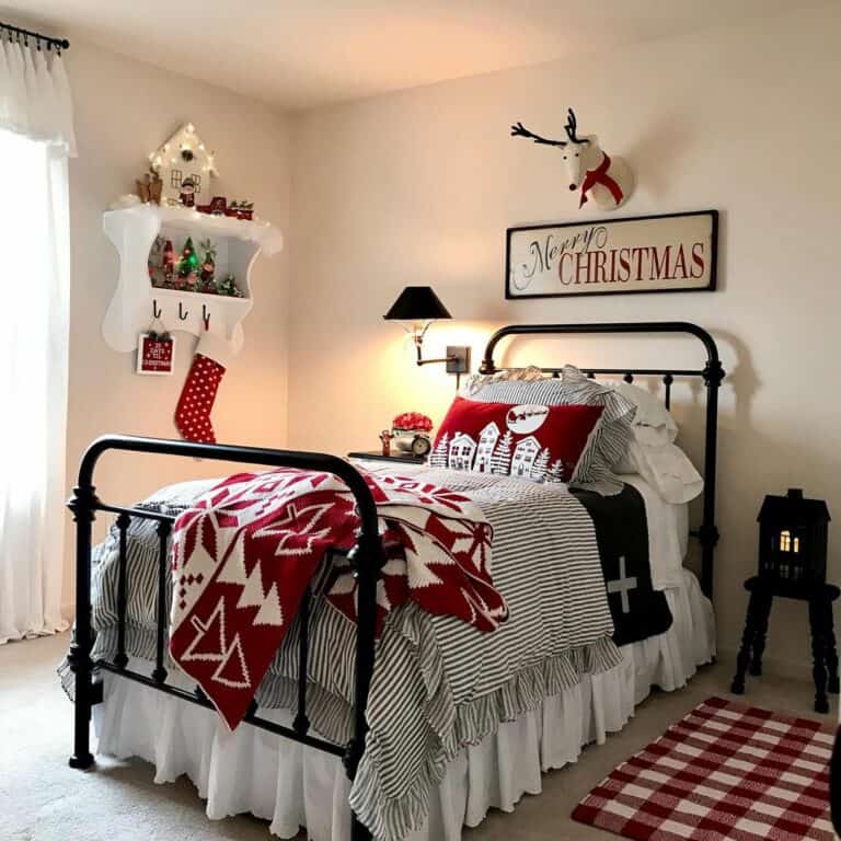 Red and White Quilt on a Twin Bed