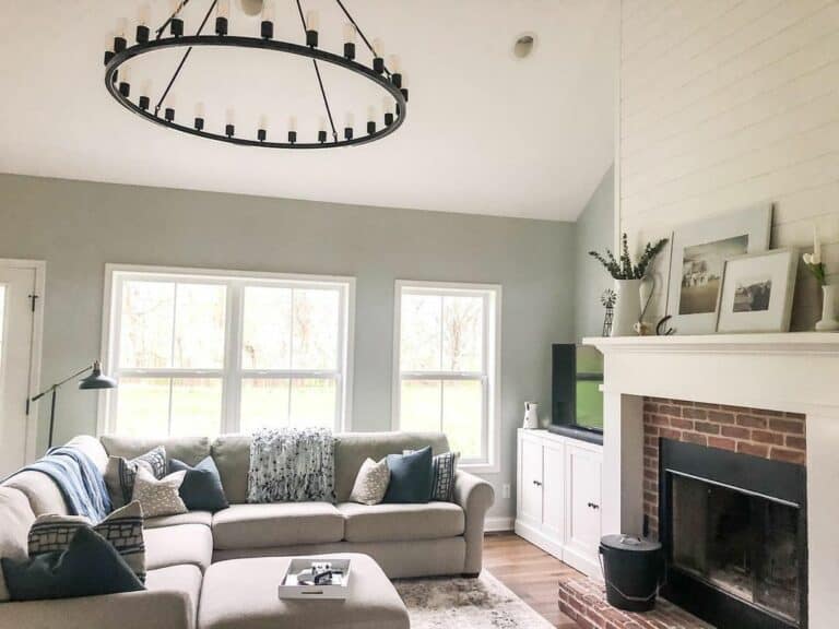 Red-brick Fireplace With White Mantel