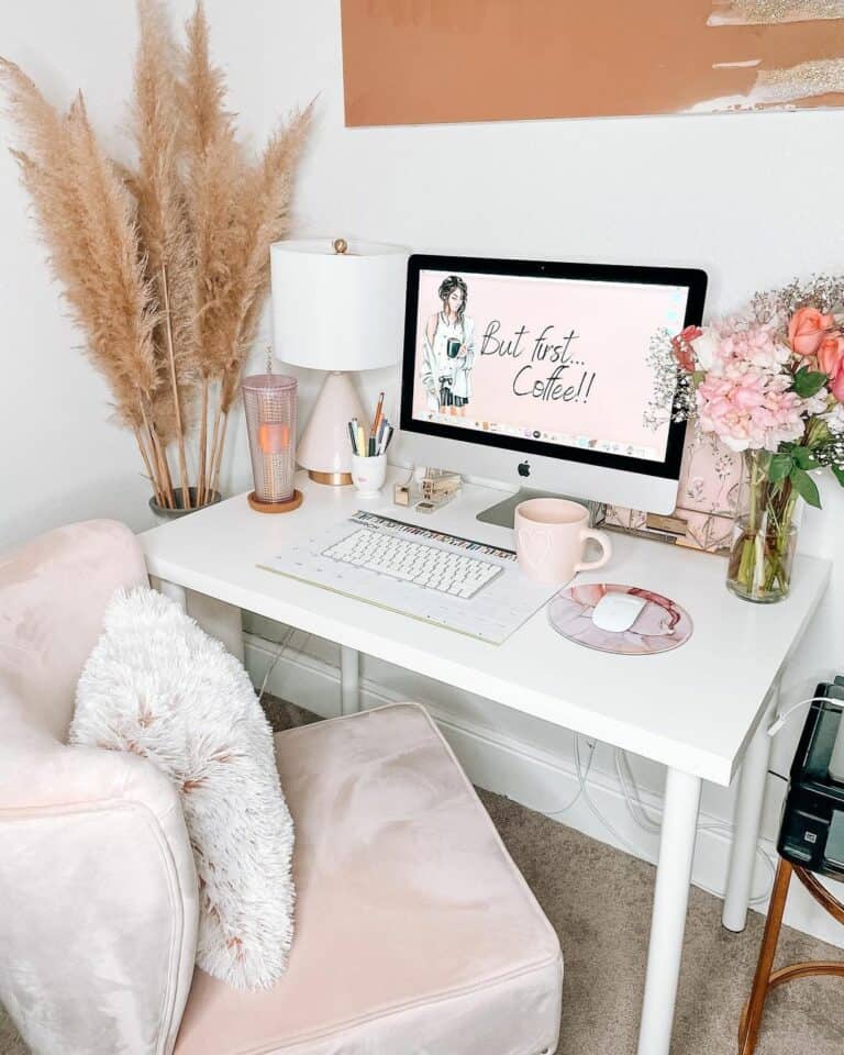 Refreshing Farmhouse Home Office With Feminine Accents