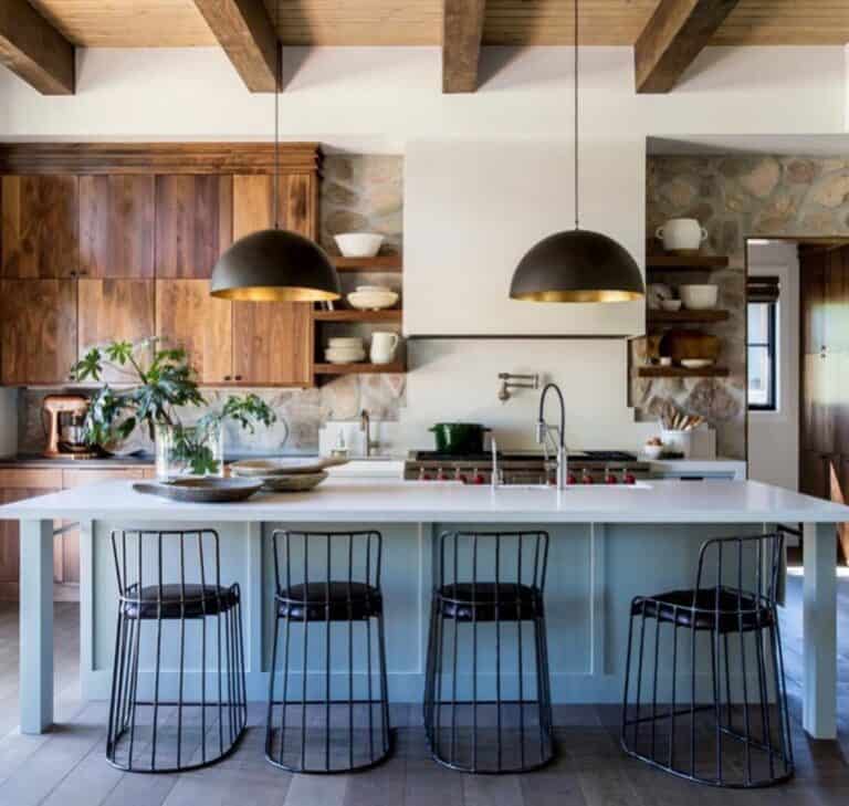 Rock and Wood Accents in Kitchen