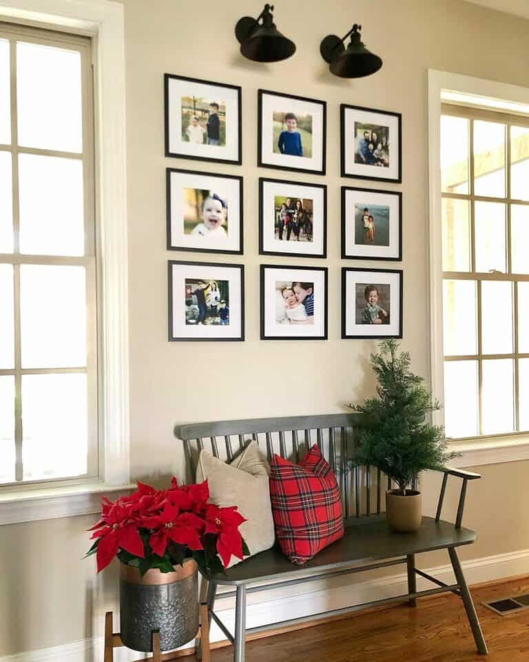 Rustic Bench With Gallery Wall