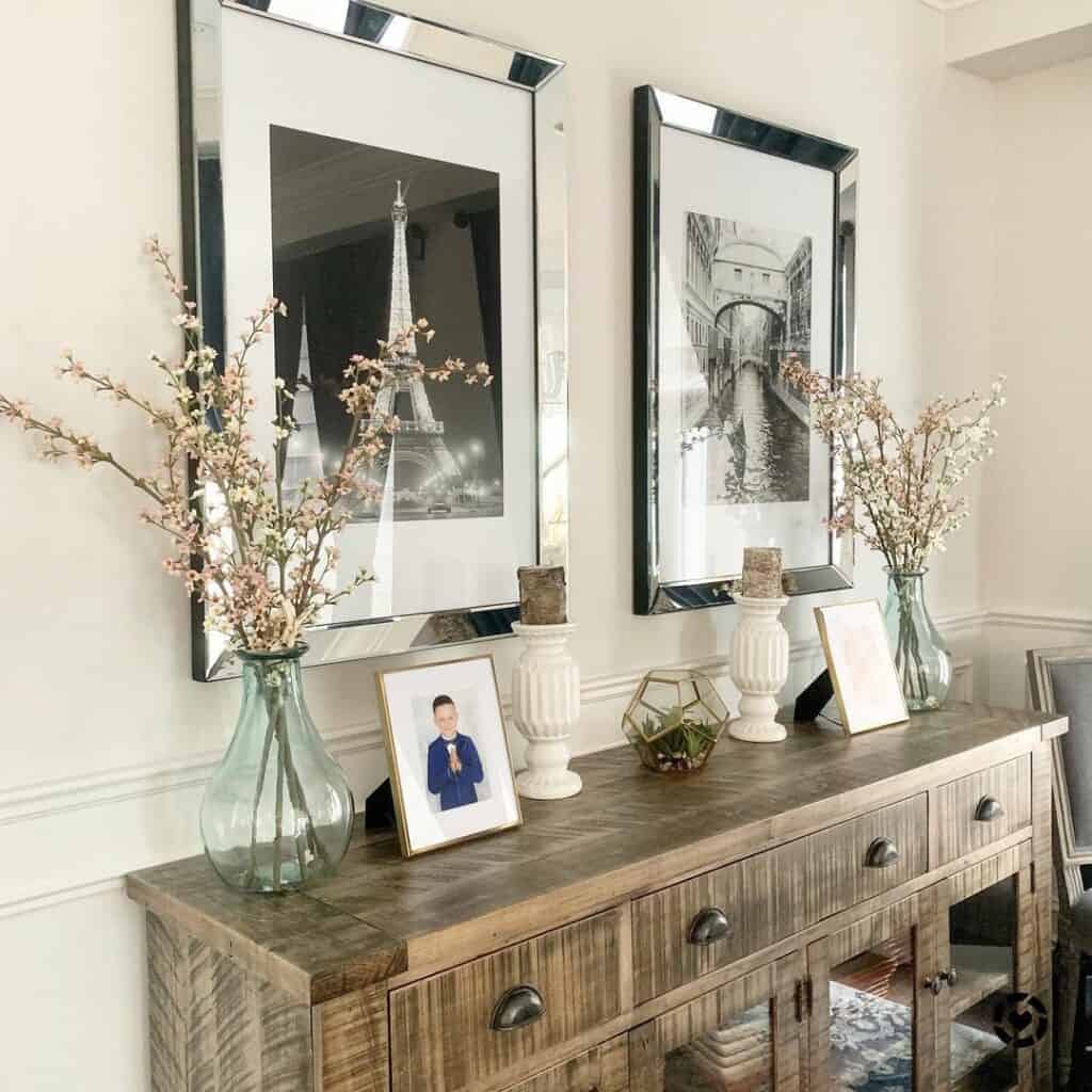 Rustic Console Table with Springtime Flowers