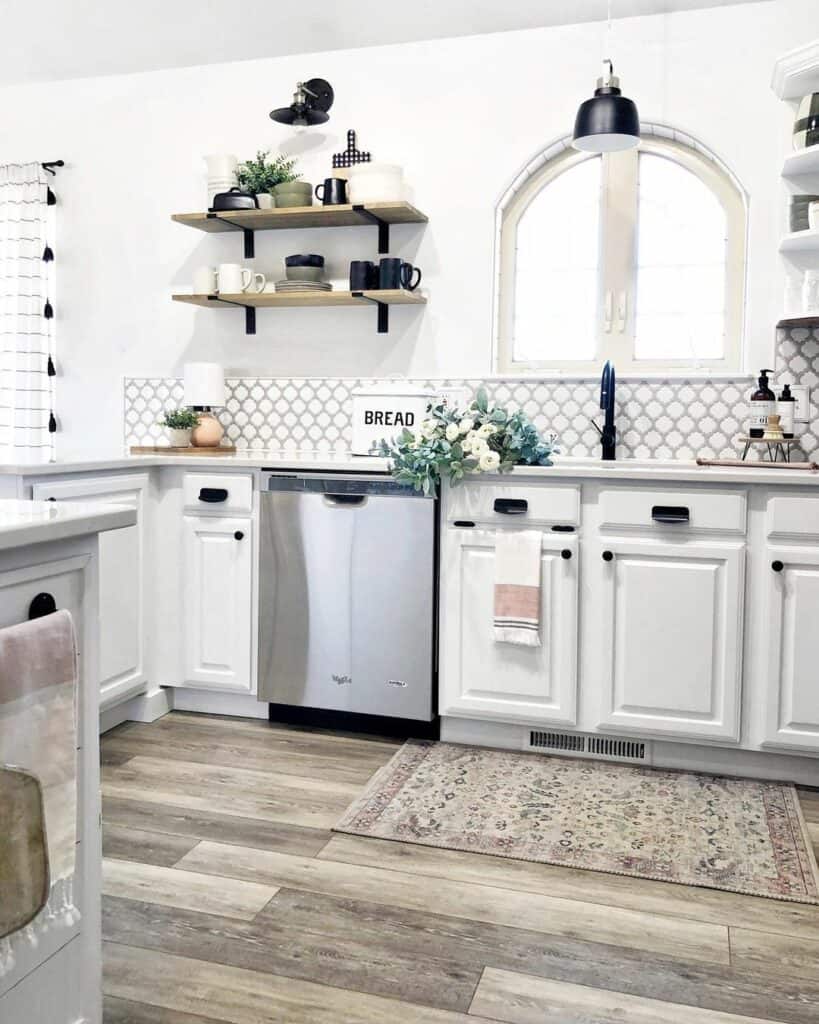 Rustic Farmhouse Kitchen With Black Cabinet Handles
