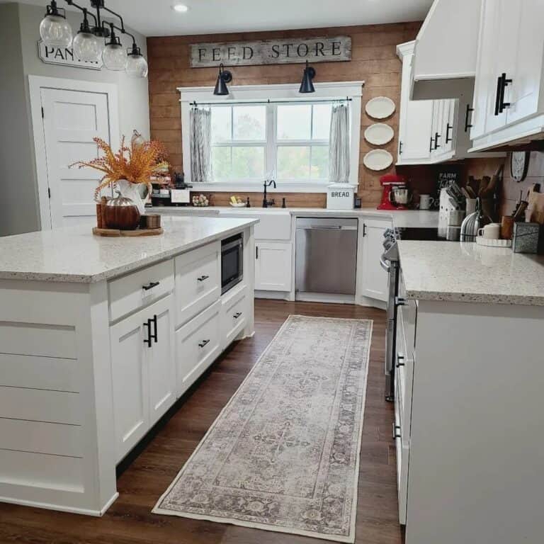 Rustic Farmhouse Kitchen With White Cabinetry