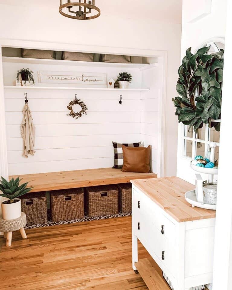 Rustic Farmhouse Mudroom With Greenery