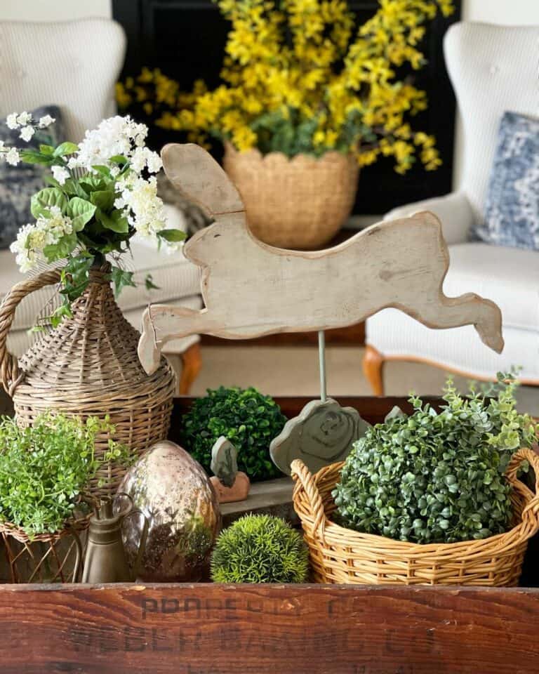 Rustic Tray Filled With Miniature Shrubs