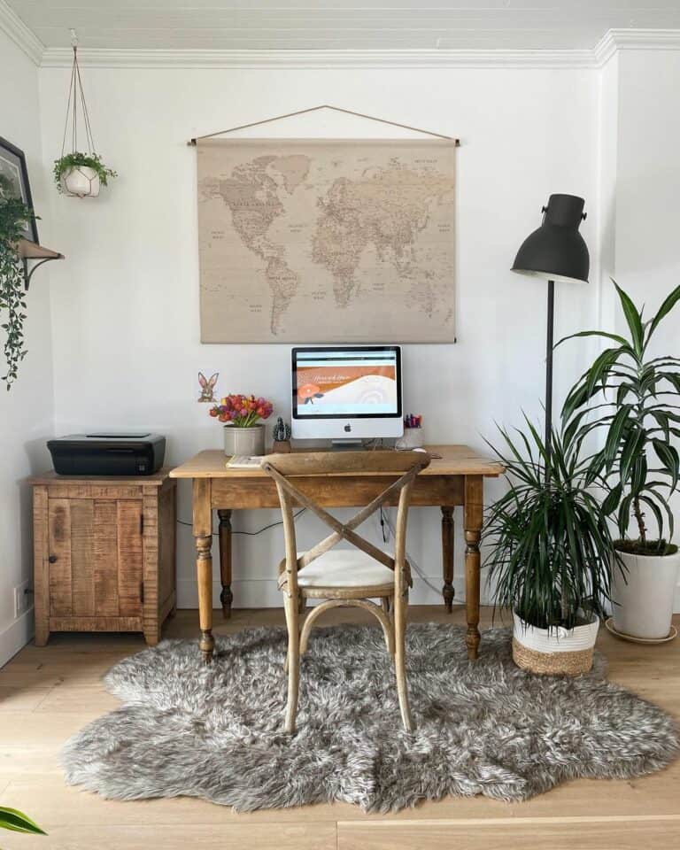 Rustic Wooden Furniture on Faux Fur Rug