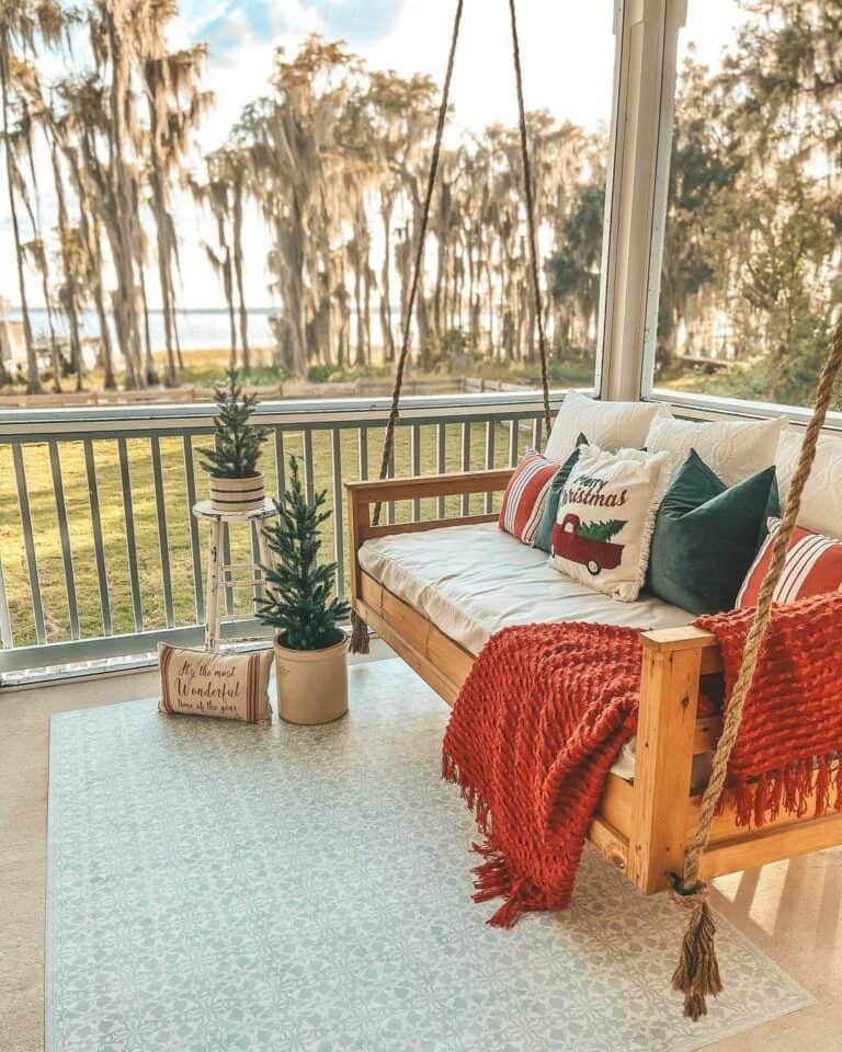 Screened-in Porch With Cushioned Swing