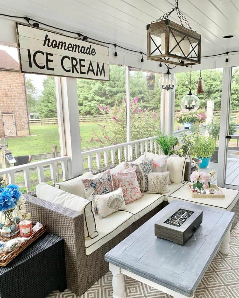 Screened-in Porch With White Railings