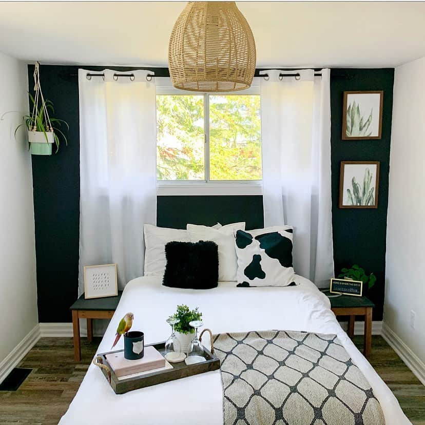 Sheer White Curtains on a Black Accent Wall