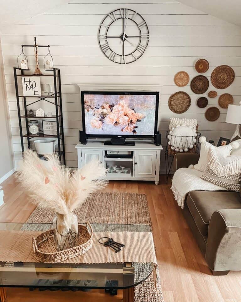Shiplap Accent Wall Complements Rustic Living Room