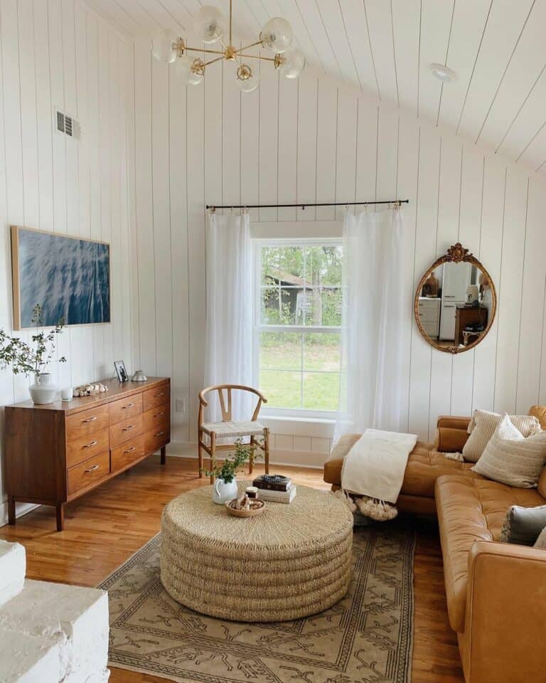 Shiplap Living Room With Tan Accents