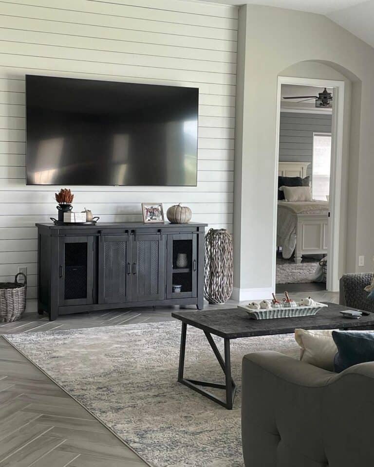 Shiplap Wall and Mini Pumpkins
