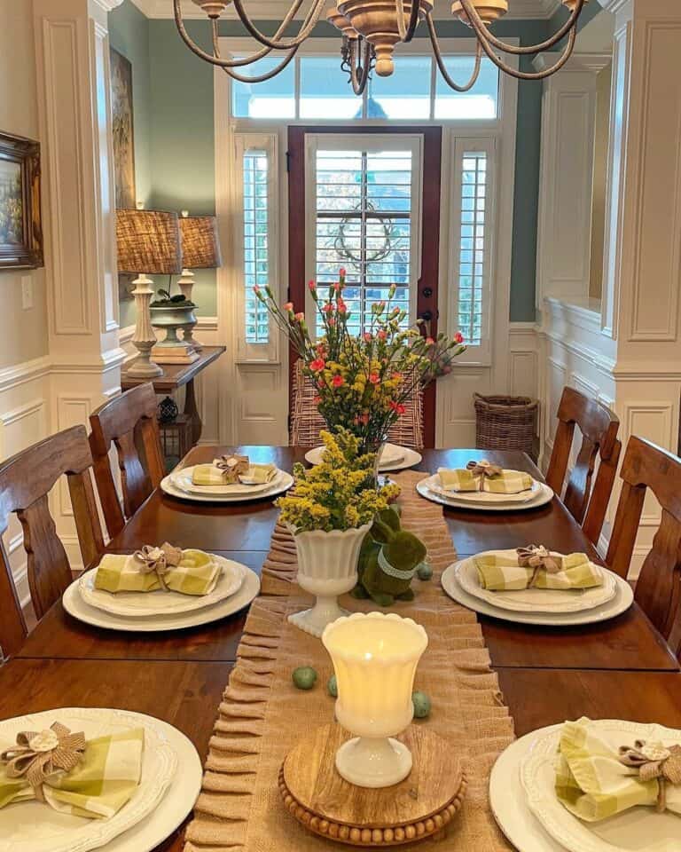 Simple Easter Table Décor With Tan Runner