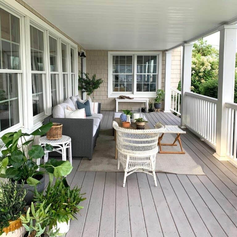 Simple White Railing on Wide Front Porch