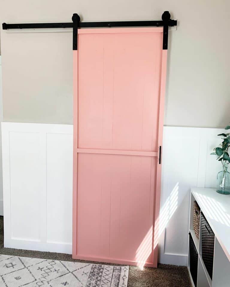 Sliding Pink Barn Door on Neutral Wall