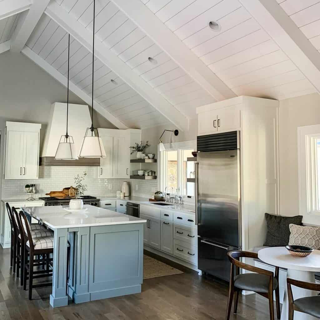 Sloped Shiplap Ceiling With Pendant Lights