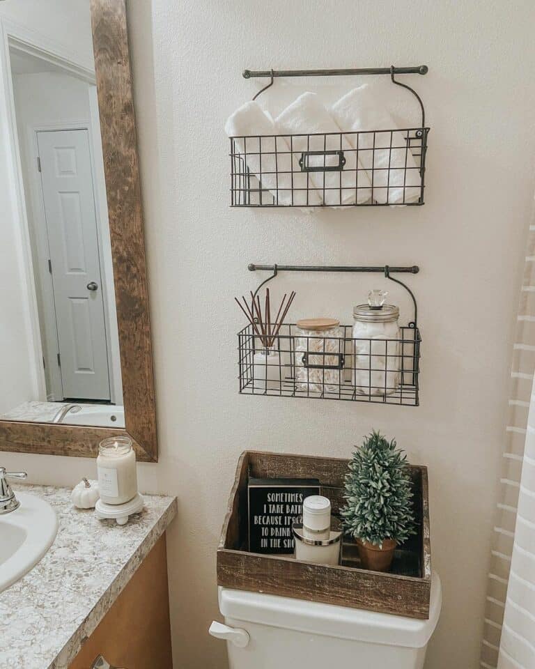 Small Bath With Metal Shelving