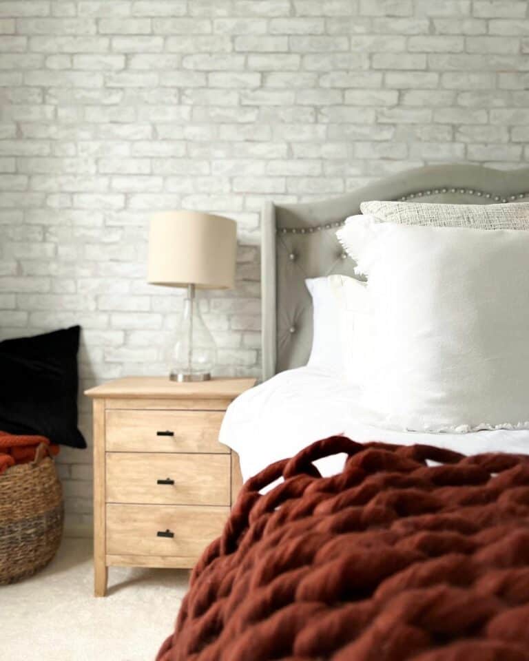 Small Guest Room With Gray Brick Wallpaper