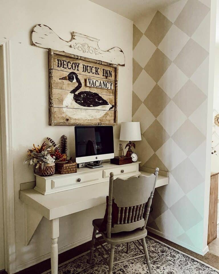 Small Office Space With Checkered Decor