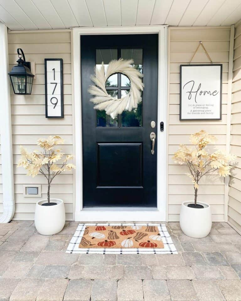 Small Porch With Neutral Fall Decoration Style